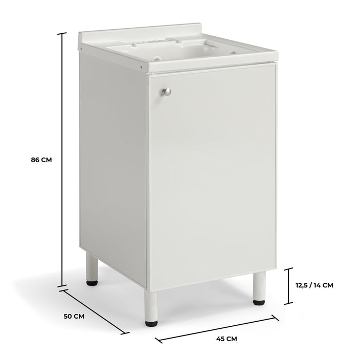 Mobile Lavatoio Lavapanni 45x50 in alluminio 100% MADE IN ITALY NETTUNO per interno e esterno con vasca in ABS e sotto lavatoio con anta