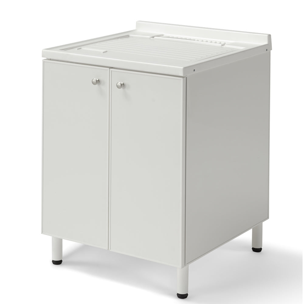 Mobile Lavatoio Lavapanni 60x60 in alluminio 100% MADE IN ITALY NETTUNO per interno e esterno con vasca in ABS e sotto lavatoio con anta