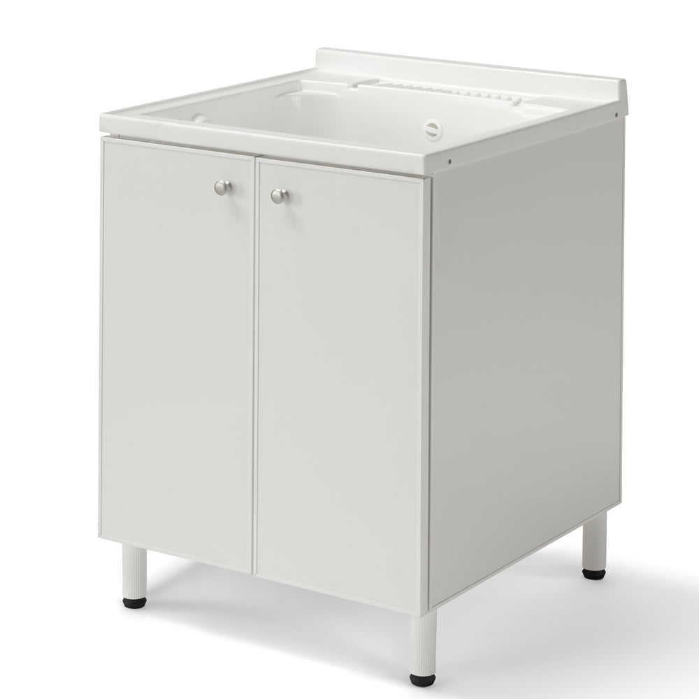 Mobile Lavatoio Lavapanni 60x60 in alluminio 100% MADE IN ITALY NETTUNO per interno e esterno con vasca in ABS e sotto lavatoio con anta