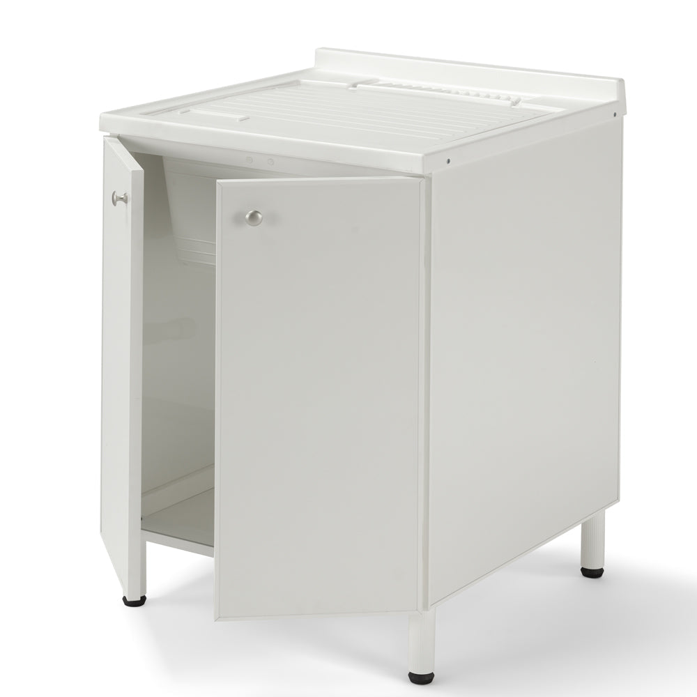 Mobile Lavatoio Lavapanni 60x60 in alluminio 100% MADE IN ITALY NETTUNO per interno e esterno con vasca in ABS e sotto lavatoio con anta