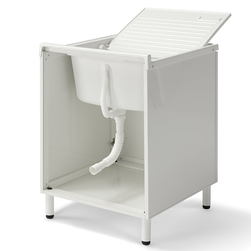 Mobile Lavatoio Lavapanni 60x60 in alluminio 100% MADE IN ITALY NETTUNO per interno e esterno con vasca in ABS e sotto lavatoio con anta