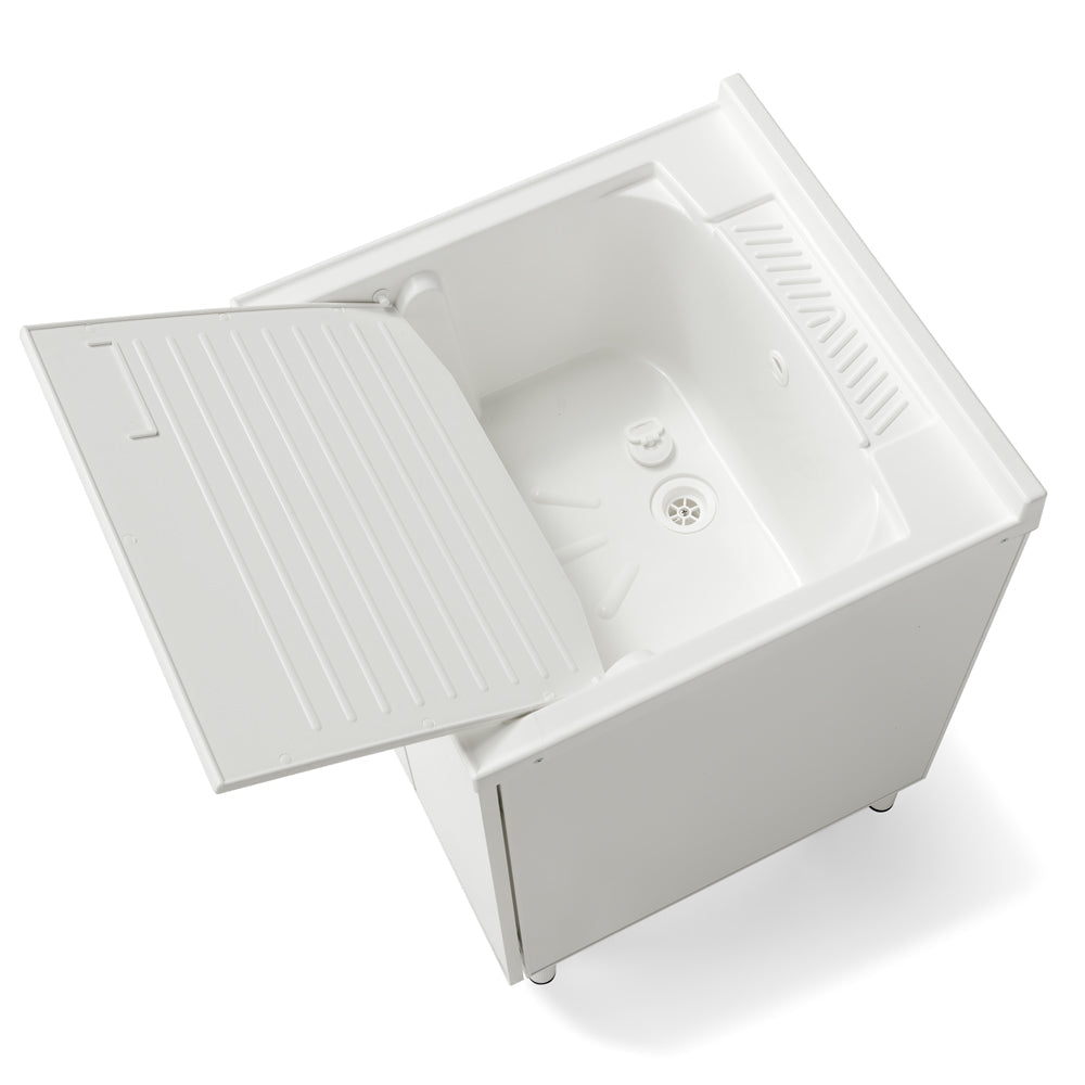 Mobile Lavatoio Lavapanni 60x60 in alluminio 100% MADE IN ITALY NETTUNO per interno e esterno con vasca in ABS e sotto lavatoio con anta