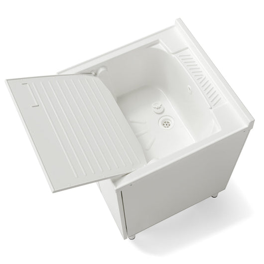 Mobile Lavatoio Lavapanni 60x60 in alluminio 100% MADE IN ITALY NETTUNO per interno e esterno con vasca in ABS e sotto lavatoio con anta