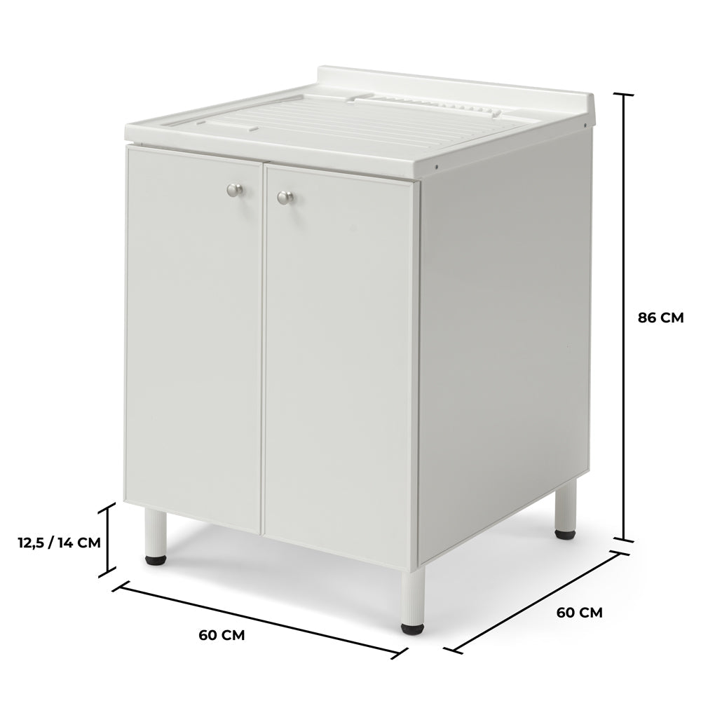 Mobile Lavatoio Lavapanni 60x60 in alluminio 100% MADE IN ITALY NETTUNO per interno e esterno con vasca in ABS e sotto lavatoio con anta