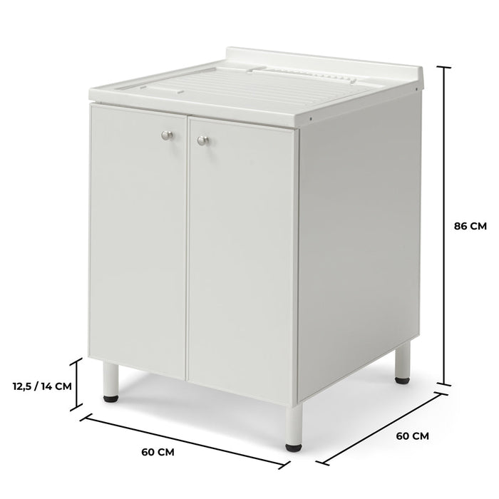 Mobile Lavatoio Lavapanni 60x60 in alluminio 100% MADE IN ITALY NETTUNO per interno e esterno con vasca in ABS e sotto lavatoio con anta