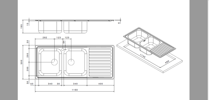 Lavello SAXT333A 116x50 cm 2 vasche gocciolatoio sinistro