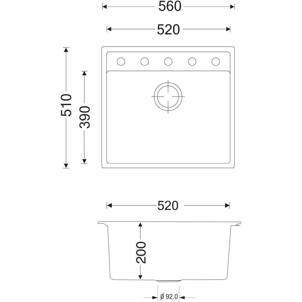 Lavello Waltz in fragranite 1 vasca 56x51 colore nero