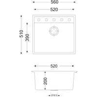 Lavello Waltz in fragranite 1 vasca 56x51 colore nero