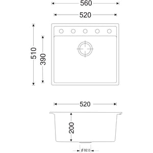 Lavello Waltz in fragranite 1 vasca 56x51 colore nero