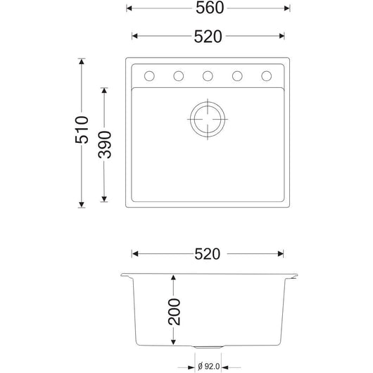 Lavello Waltz in fragranite 1 vasca 56x51 colore nero