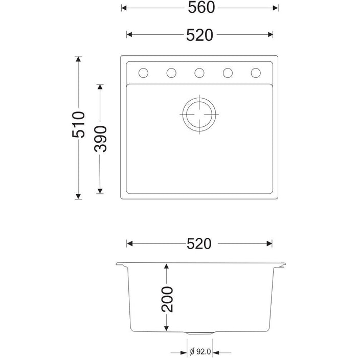 Lavello Waltz in fragranite 1 vasca 56x51 colore nero