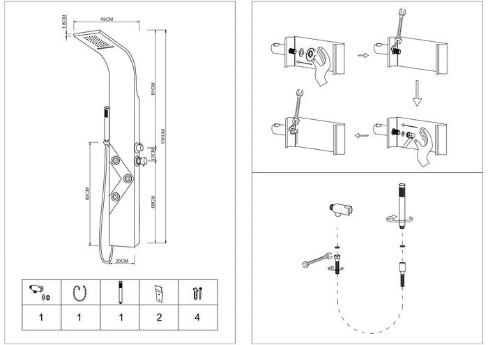 Colonna doccia lexus alluminio bianco 3 getti idro e cascata h150xl20 *** confezione 1
