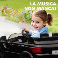 Macchina Elettrica per Bambini 3-6 Anni con Telecomando, Luci LED e Clacson, in PP e Metallo, 110x68x52 cm, Nero