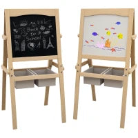 Lavagna per Bambini con Cavalletto 3 in 1 e Cestini, Età 3-6 anni, 58x50.5x109cm, Color legno