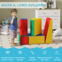 Set Costruzioni Morbide per Bimbi 1-3 Anni con 5 Blocchi Colorati, in Finta Pelle e Schiuma, Multicolore