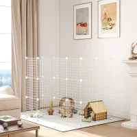 Gabbia per Animali Piccoli Recinto Metallico Modulare per Animali con Porta Rampa e Pannelli in ABS 146x73x73 cm Bianco