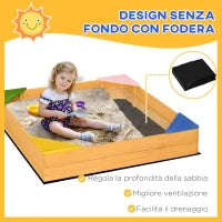 Sabbiera per Bambini da 4 Posti in Legno di Abete con Design senza Fondo, 109x109x19.8 cm