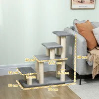 Scala per animali regolabile con 4 gradini in sisal, con gioco e tiragraffi 70 x 32 x 68 cm Grigio