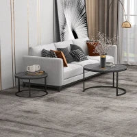 Set di 2 Tavolini d'Appoggio, Design Industriale, con Piano Effetto Cemento e Piedi in Metallo, Nero