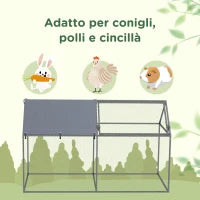 Gabbia per Animali in Acciaio con Tetto in Tessuto Oxford e Picchetti, 198x100x120 cm, Verde e Argento