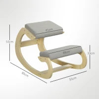 Sedia Ergonomica con Inginocchiatoio e Reclinabile, in Tessuto Effetto Lino e Legno, 55x85x55 cm, Grigio Chiaro