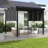 Pergola con 3 Teli Scorrevoli 3L x 3l m, Struttura in Metallo Epoxi Anticorrosione, Tessuto in Poliestere, Grigio