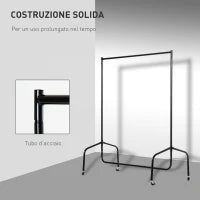 Rella Appendiabiti Attaccapanni in Metallo, Stand per Vestiti con Rotelle, Nero, 150x60x170cm