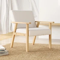 Poltrona d'Arredo in Stile Scandinavo in Legno di Pino con 2 Cuscini, 64x70x72 cm, Grigio e Color Legno