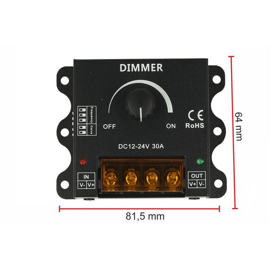 Led Dimmer PWM Manuale Con Rotella Frequenza e Curva Regolabile 12V 24V 30A DM110