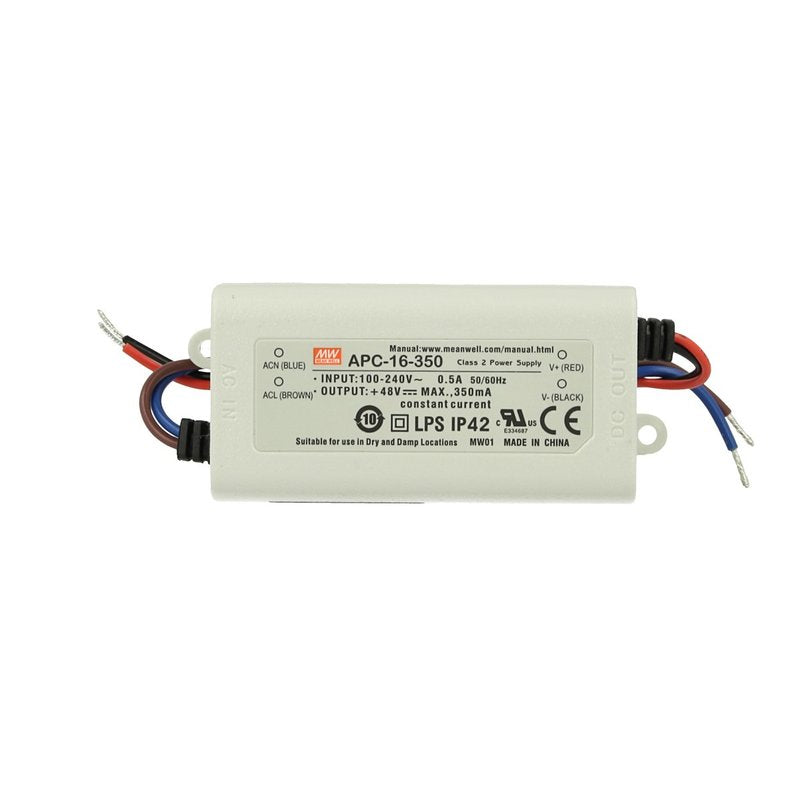 Led Driver CC MW MEAN WELL APC-16-350 Trasformatore 350mA 12V-48V DC 16W Corrente Costante IP42