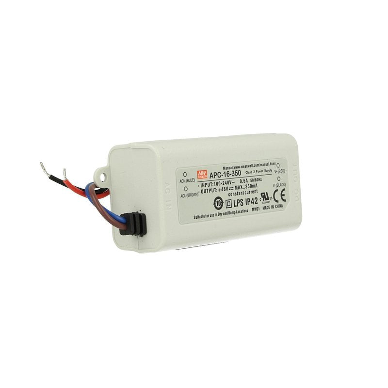 Led Driver CC MW MEAN WELL APC-16-350 Trasformatore 350mA 12V-48V DC 16W Corrente Costante IP42