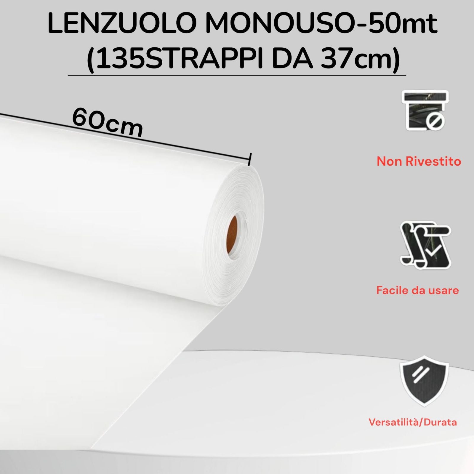Lenzuolo Medico Monouso 50 mt 135 Strappi 100% Cellulosa Morbido e Resistente 02