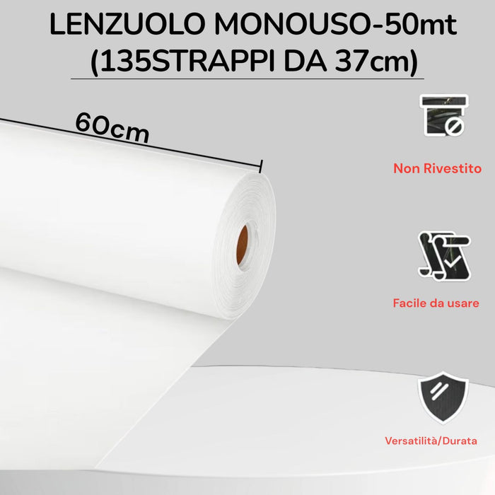 Lenzuolo Medico Monouso 50 mt 135 Strappi 100% Cellulosa Morbido e Resistente 02