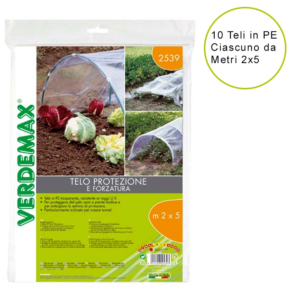 10 teli di protezione per orto in pe trasparente ciascuno metri 2x5 verdemax