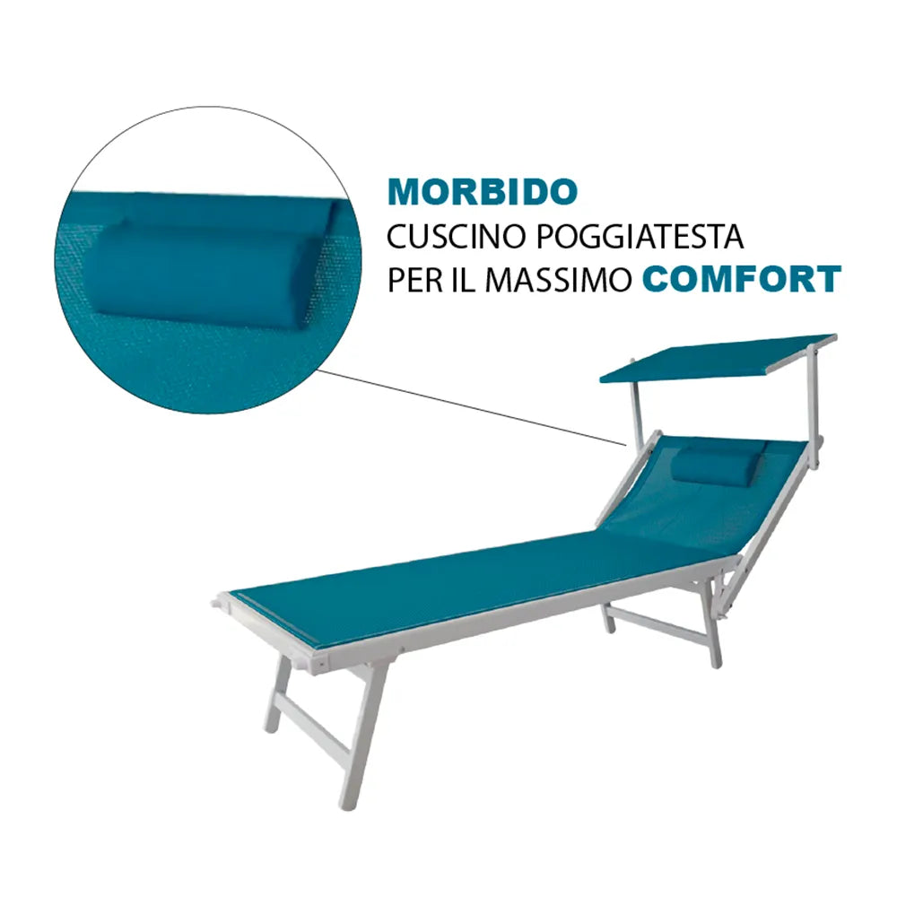 Tempo Style - Lettino Prendisole Verde con Parasole e telaio bianco