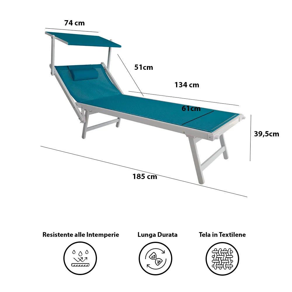 Tempo Style - Lettino Prendisole Verde con Parasole e telaio bianco