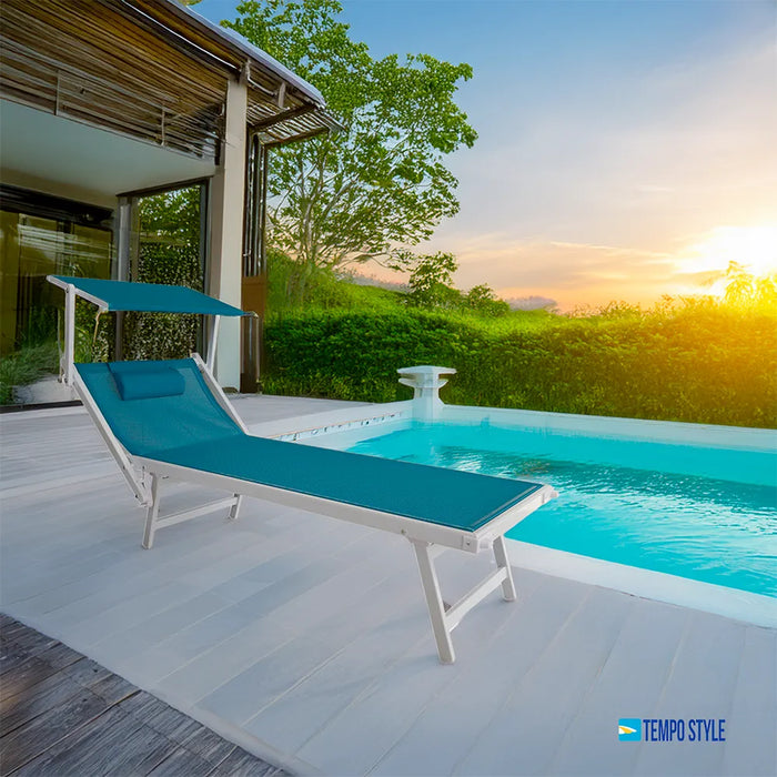 Tempo Style - Lettino Prendisole Verde con Parasole e telaio bianco