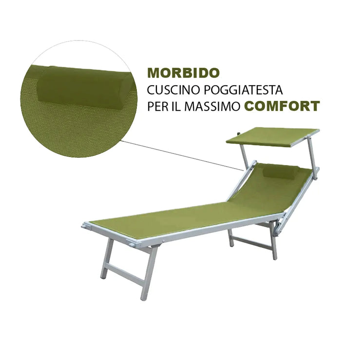 Tempo Style - Lettino Prendisole Verde Pastello  con Parasole e telaio bianco