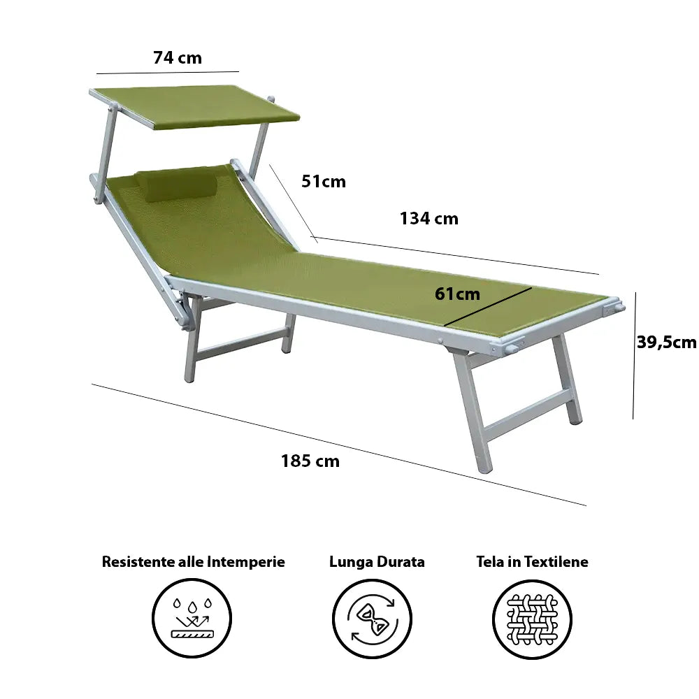 Tempo Style - Lettino Prendisole Verde Pastello  con Parasole e telaio bianco