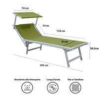 Tempo Style - Lettino Prendisole Verde Pastello  con Parasole e telaio bianco