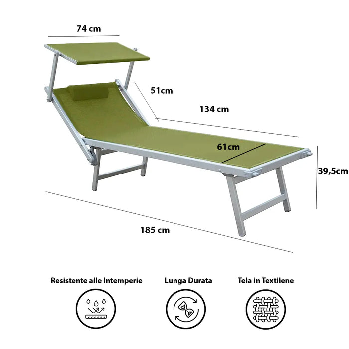 Tempo Style - Lettino Prendisole Verde Pastello  con Parasole e telaio bianco