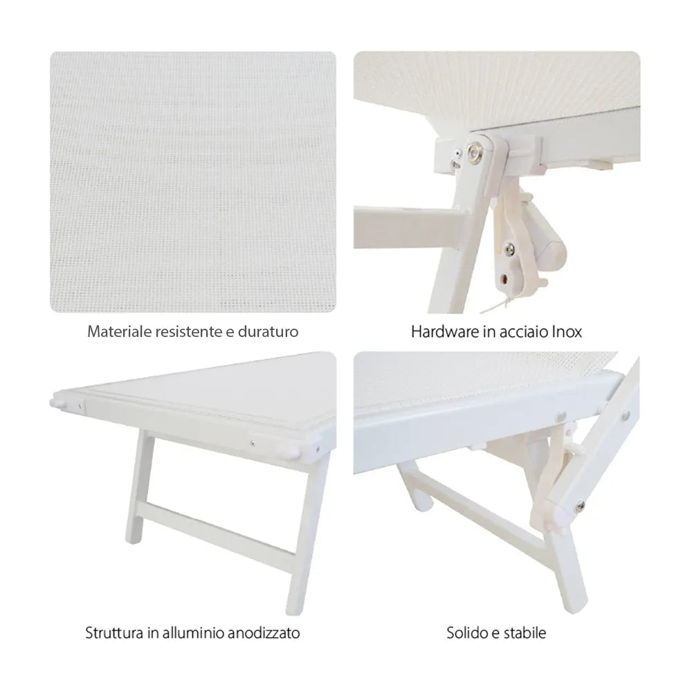 Tempo Style - Lettino Prendisole Grigio con Parasole e telaio bianco