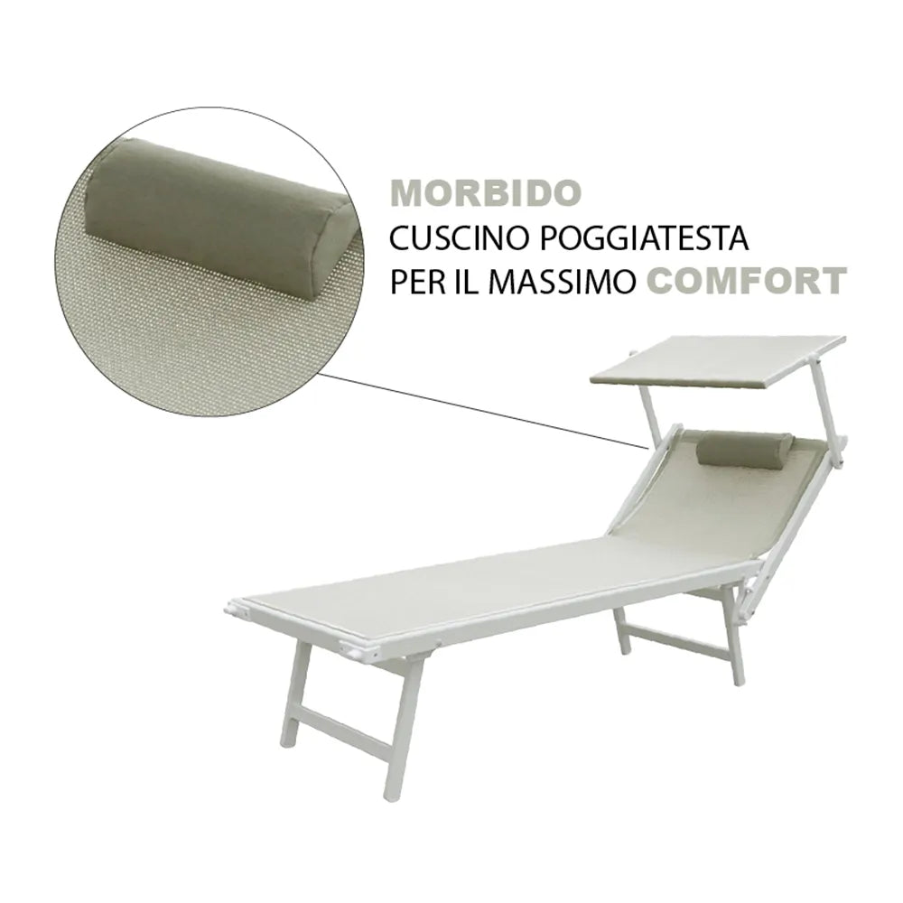 Tempo Style - Lettino Prendisole Grigio con Parasole e telaio bianco
