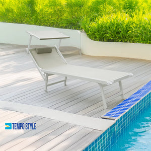 Tempo Style - Lettino Prendisole Grigio con Parasole e telaio bianco