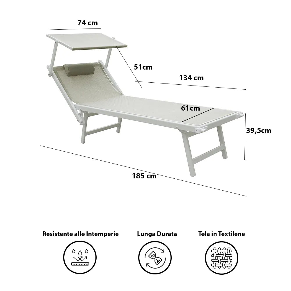 Tempo Style - Lettino Prendisole Grigio con Parasole e telaio bianco
