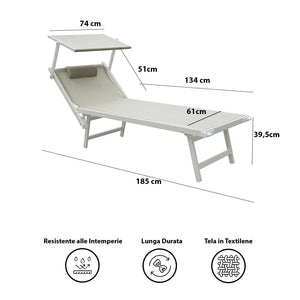 Tempo Style - Lettino Prendisole Grigio con Parasole e telaio bianco