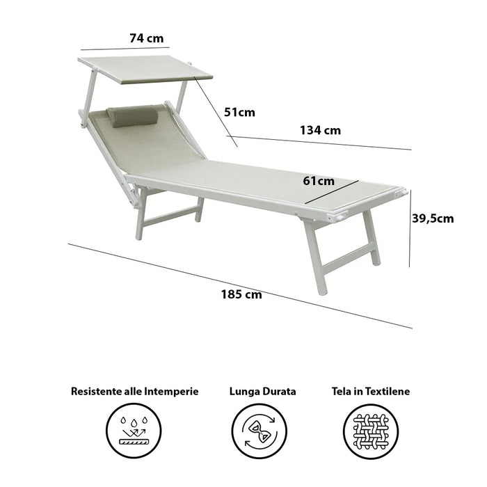Tempo Style - Lettino Prendisole Grigio con Parasole e telaio bianco