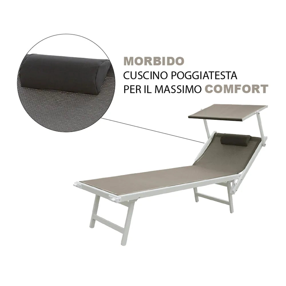 Tempo Style - Lettino Prendisole Tortora con Parasole e telaio bianco