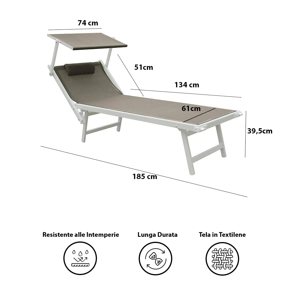 Tempo Style - Lettino Prendisole Tortora con Parasole e telaio bianco