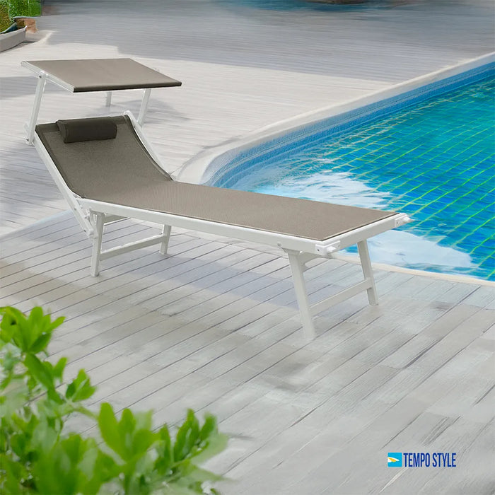 Tempo Style - Lettino Prendisole Tortora con Parasole e telaio bianco